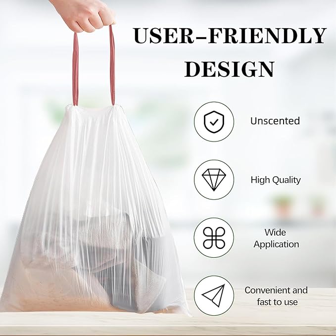 8 Gallon Plastic Trash Bags 330 Count White Drawstring Thick Garbage Bags for Office Kitchen Home 22.06'' x 25.61''
