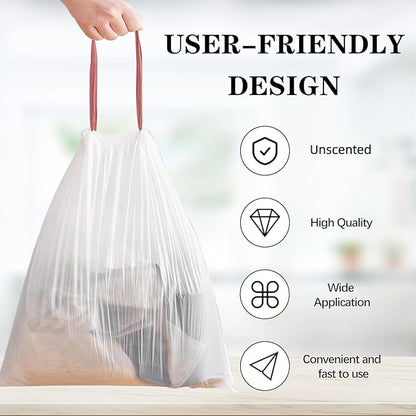 8 Gallon Plastic Trash Bags 330 Count White Drawstring Thick Garbage Bags for Office Kitchen Home 22.06'' x 25.61''