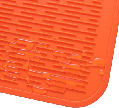 MicoYang Silicone Dish Drying Mat for Multiple Usage,Easy clean,Eco-friendly,Heat-resistant Silicone Mat for Kitchen Counter or Sink,Refrigerator or Drawer Liner Orange 3XL 28 inches x 18 inches
