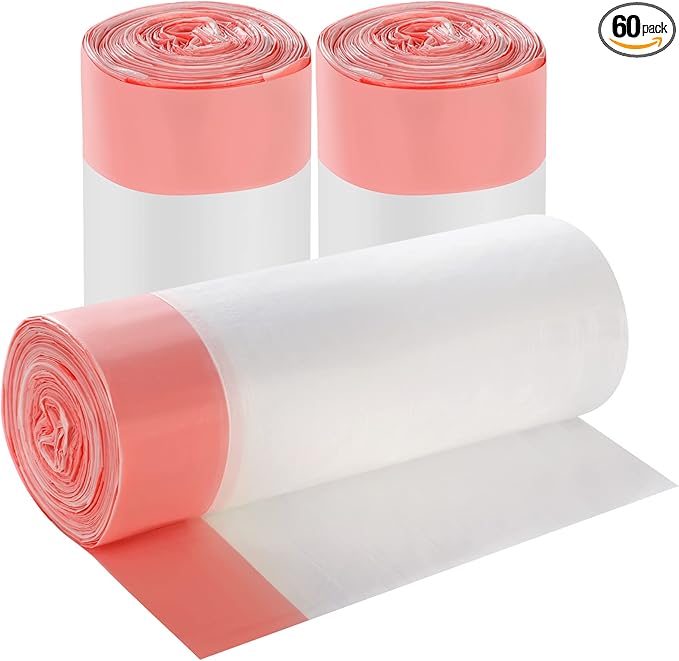 3Rolls Drawstring Small Trash Bags,4 Gallon Thicken Drawstring Small Garbage Bags for Kitchen,Bathroom,Bedroom,Home,Office Trash Cans，60 Counts (White)