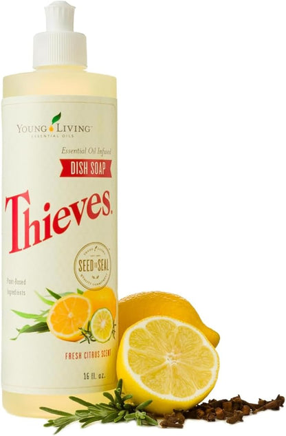 Young Living Thieves Dish Soap | 16 oz | Plant Based Dishwashing Liquid | Formulated with Lemon, Premium Essential Oils, and Water | Gentle on Hands | Ideal for Cleaning Dishes | 1 Pack