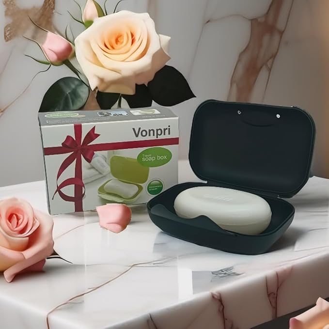 Travel Soap Holder Bar Soap Dish Shower Soap Saver Case Container Box for Bathroom Camping Gym Vonpri (Black Without Bag)