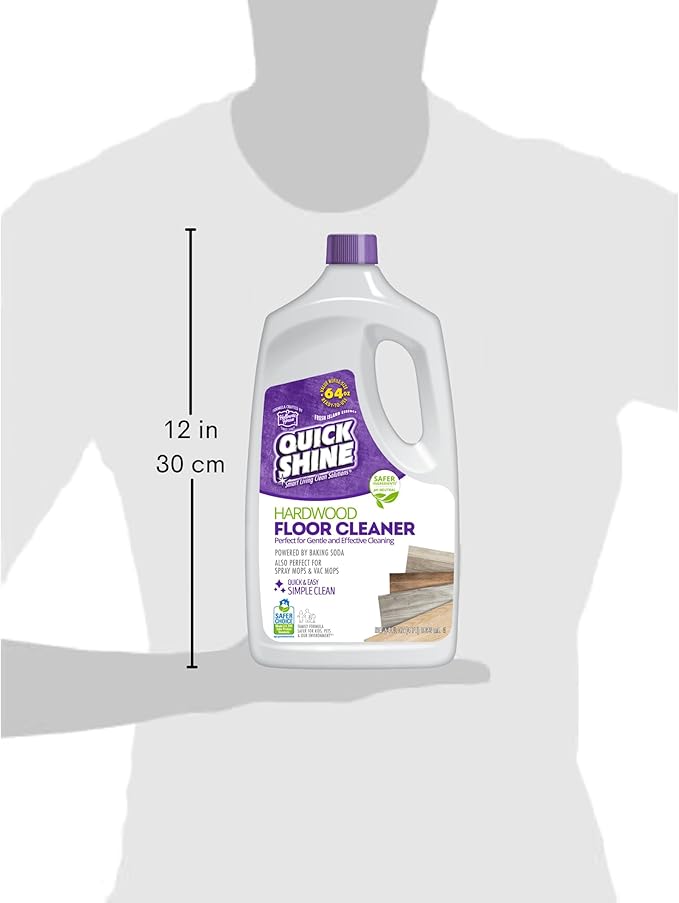 Quick Shine Hardwood Floor Cleaner 64oz, 4Pk| Use in Spray & Vac Mops| Removes Dirt & Scuff Marks| Ready-to-Use, Streak Free, No Rinse| Safer Choice Cleaner| Perfect for Gentle and Effective Cleaning