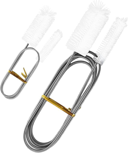 Flexible Long Drain Brush Set, Stainless Steel Tube Cleaning Brushes for Kitchen, Sink, Drain Pipe and Long Pipe Cleaning, with Large Double Elastic Nylon Ends(Color:White)