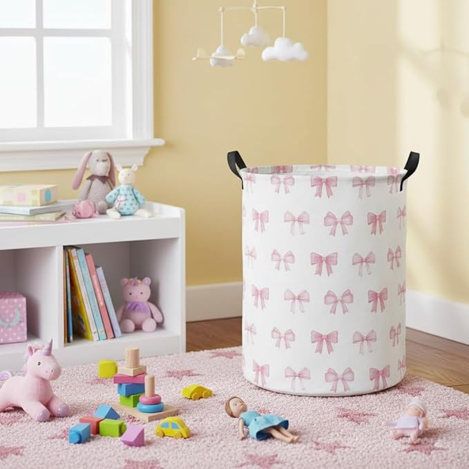 Baby Laundry Hamper kids laundry Basket Waterproof Storage Bin for Bedroom Toy Clothes Organizer Basket Woodland Animals Room Décor(Bowknot)