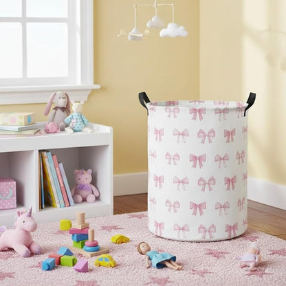 Baby Laundry Hamper kids laundry Basket Waterproof Storage Bin for Bedroom Toy Clothes Organizer Basket Woodland Animals Room Décor(Bowknot)