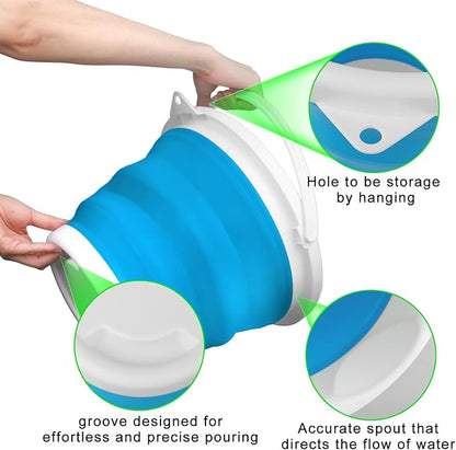 10L Collapsible Mop Bucket with Handle for Cleaning, Portable Car Wash Bucket Garden Cleaning Supplies, Ice Buckets for Parties Camping Fishing, Foldable Wash Basin Tub RV Accessories Household Use