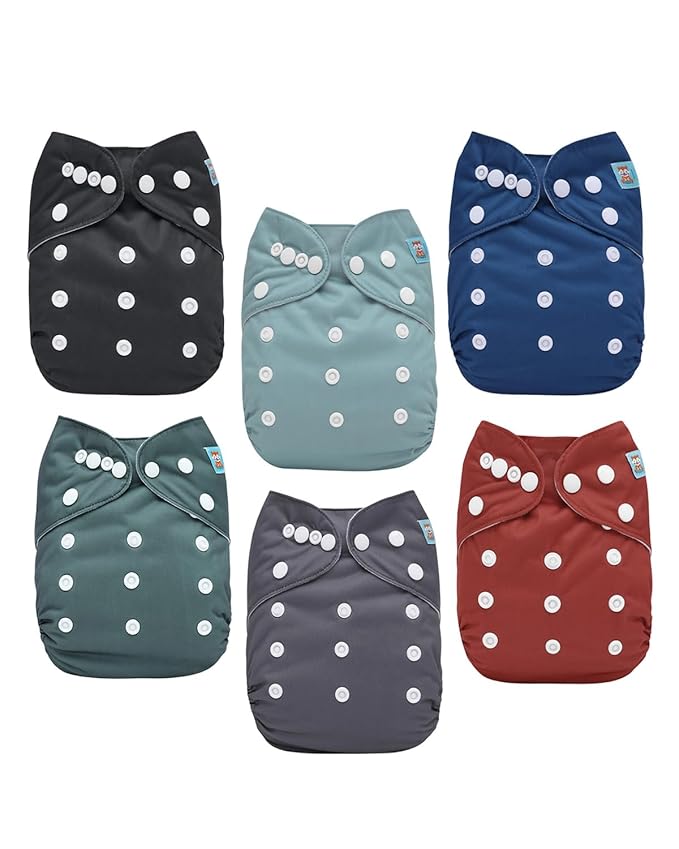ALVABABY Baby Cloth Diaper 6 Pack with 12 Inserts One Size Cloth Diaper Covers Adjustable Washable Reusable for Baby Girls and Boys