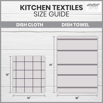 AMOUR INFINI Kitchen Towels Pack of 4 - Absorbent, Quick Drying Premium Cotton Tea Towel - Kitchen Linens 16x28 Inch Dish Towels with Hanging Loop (D.Grey)