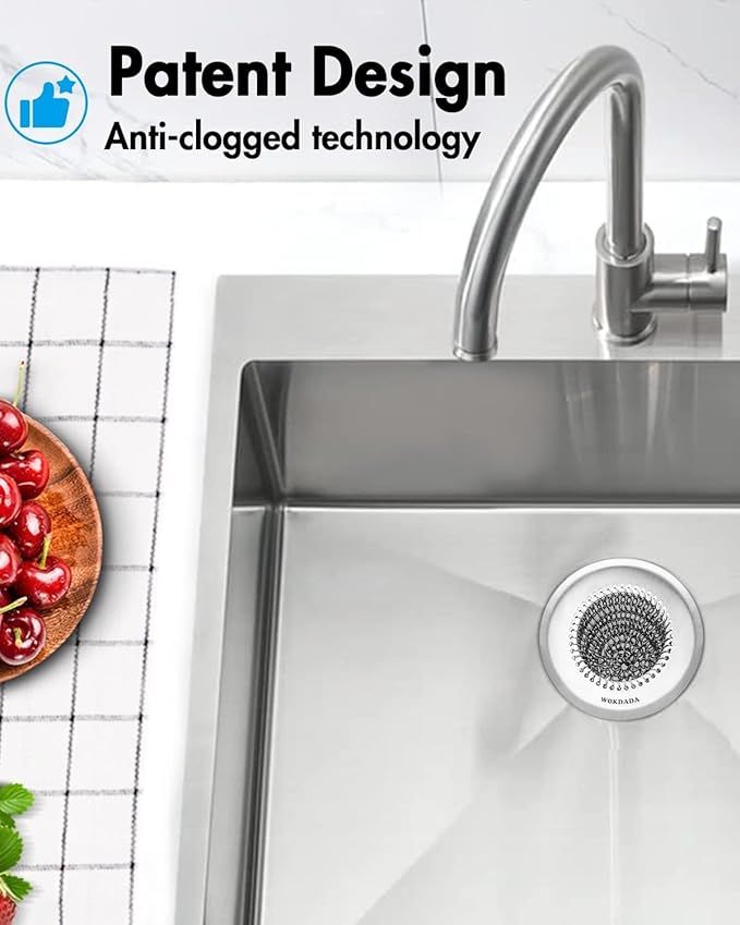 WOKDADA Revolutionary Kitchen Sink Drain Strainer, Patented Reversible Kitchen Sink Strainer, 304 Stainless Steel Sink Strainer Basket, Anti-Clogging & Handmade, Fit US Standard 3-1/2'' Sink Hole
