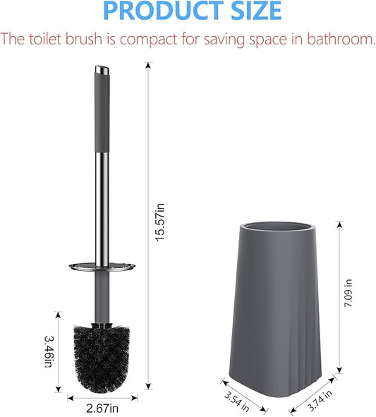 SetSail Toilet Brush, Compact Size Toilet Bowl Brush and Holder Toilet Brushes for Bathroom with Stainless Steel Handle Toilet Cleaner Brush with Durable Scrubbing Bristles, Grey