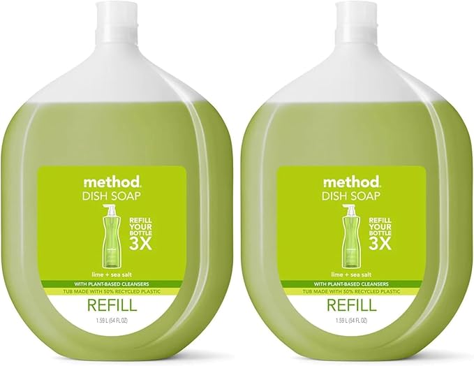 Method Dish Soap, Refill, Lime + Sea Salt, Recylable Bottle, Biodegradable Formula, Tough on Grease, 54 Fl Oz (Pack of 2)