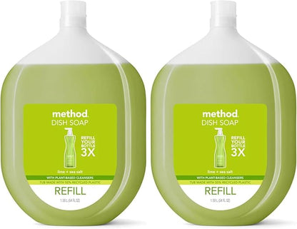 Method Dish Soap, Refill, Lime + Sea Salt, Recylable Bottle, Biodegradable Formula, Tough on Grease, 54 Fl Oz (Pack of 2)