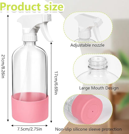 Glass Spray Bottles, 16oz Refillable Containers, Adjustable Spray Nozzles, Spray Bottles for Hair, Solutions, Cleaning, Gardening, Aromatherapy, Pets, Hair -Clear