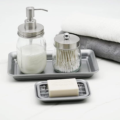 SheeChung Kitchen and Bathroom Soap Dish Tray - Metal Soap Dish Tray with Drainage Grid and Holder for Kitchen Sink Countertops to Store Soap, Sponges, Scrubbers - Rust Resistant (1 Pack, Silver)