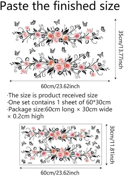 3D Wall Stickers DIY Flower Wall Decal Removable Waterproof Wall Art Decor for Bedroom Living Room Offices Home Decoration (Black Pink Rose)