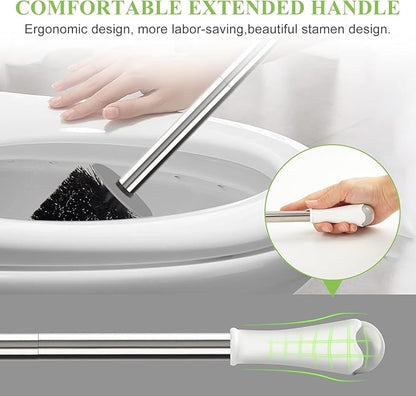 Toilet Brush and Holder Set, 3 Pack with Stainless Steel Handle Toilet Bowl Brush, Compact Toilet Scrubber Brush for Deep Cleaning Bathroom Restroom, Easy to Assemble White & Gray