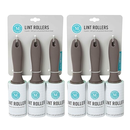 Martha Stewart Lint Rollers, Gingham Pattern, 120 Sheets Per Roll, 6 Count – Extra Sticky Lint Remover for Clothes, Upholstery & More