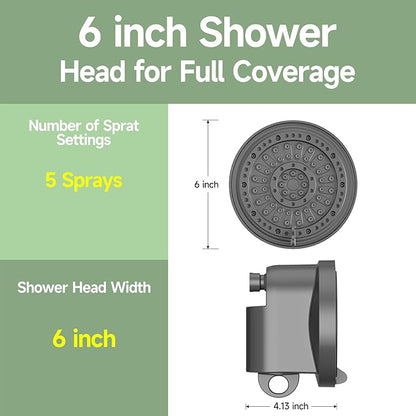 Filtered Shower Head with 30 Stage Water Softener Filter, 6 Inch High Pressure Showerhead for Hard Water, 5 Spray Modes to Remove Chlorine & Heavy Metals, Easy Install Fixed Shower Head