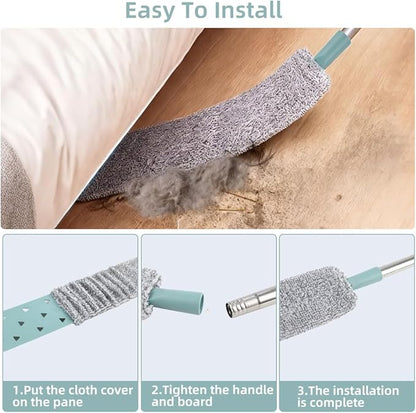 67 in Dusters for Cleaning with Extension Pole, Retractable Gap Dust Cleaner with 4PCS Microfiber Cloths, Baseboard Cleaner Tool with Handle for Blinds, Under Appliances Furniture Fridge