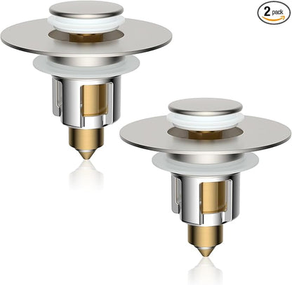 iFealClear 2 Pack Metal Universal Bathroom Sink Stopper, Upgraded Stainless Steel Sink Drain Strainer for 1.1''~2.36" Basin Pop Up Drain Strainer, Anti-Clogging Filter Basket, Brushed Nickel