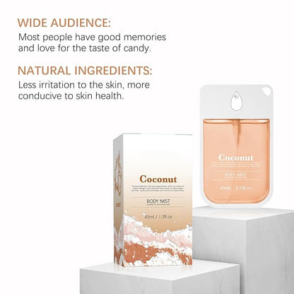 Coconut Body Mist for Women and Men– Refreshing Tropical Scent Spray with Natural Oils, Lightweight Hydrating Formula for Daily Use, After Shower or On-the-Go – 45ml / 1.5 fl oz