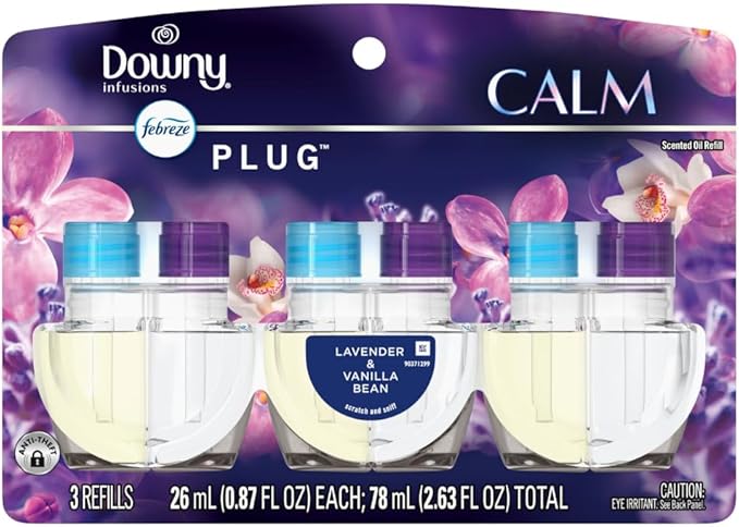 Febreze Plug In Air Freshener, Odor-Fighting Scented Oil Refill, Downy Calm Scent, 3 Refills, (Pack of 2)