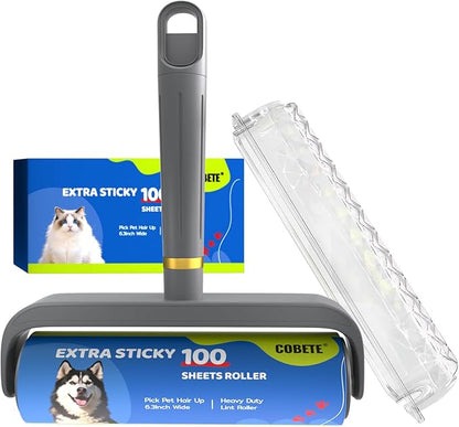 COBETE Large Surface Lint Rollers for Pet Hair Extra Sticky, 100 Sheets Mega Value Set, Dog and Cat Lint Remover for Clothes, Couch, Furniture,Pick Pet Hair Up