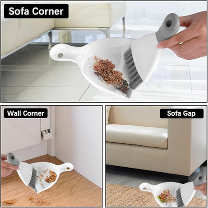 Mini Dustpan and Brush Set Portable Table Top Cleaning Brush and Dustpan Set Dining Table Crumb Sweeper with Soft Bristles Multipurpose Desktop Keyboard Cleaning Tools for Home Office (2, Gray)