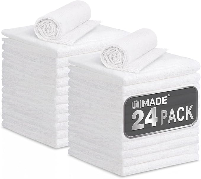 Microfiber Cleaning Cloth, 24 Pack Reusable Microfiber Towels for Cars Lint Free Cleaning Shop Towel Rags for Home Kitchen Automotive Bar Mechanic Restaurant Garage, 11"x 12", White