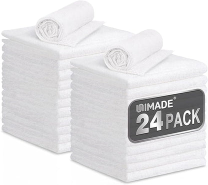 Microfiber Cleaning Cloth, 24 Pack Reusable Microfiber Towels for Cars Lint Free Cleaning Shop Towel Rags for Home Kitchen Automotive Bar Mechanic Restaurant Garage, 11"x 12", White