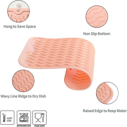 MicoYang Silicone Dish Drying Mat for Multiple Usage,Easy clean,Eco-friendly,Heat-resistant Silicone Mat for Kitchen Counter or Sink,Refrigerator or Drawer Liner Pink S 12 inches x 6 inches