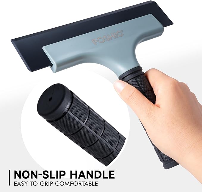 FOSHIO All-Purpose Car Window Squeegee, 2 Pack 8 inch Double Edge Squeegee Blades with Non-Slip Long Handle Car Squeegee for Window Cleaning, Windshield, Tile, Mirror, Shower Squeegee for Shower Doors
