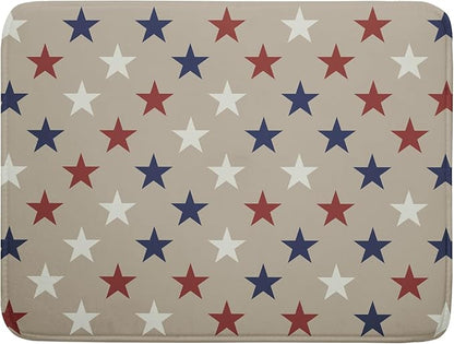 Patriotic July of 4th Blue Red White Star Dish Drying Mat for Kitchen Counter 18x24 Independence Day Absorbent Reversible Microfiber Drying Mats Kitchen Countertop Protector Dishes Drainer Rack Pad