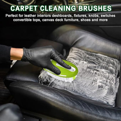Carpet and Upholstery Cleaning Brush, Stiff Bristle Carpet Detailing Scrubber Brush, Multi-Functional Car Detailing Scrub Brushes, Cleaning Brushes for Car and Home Couch Floor Mats (Green)