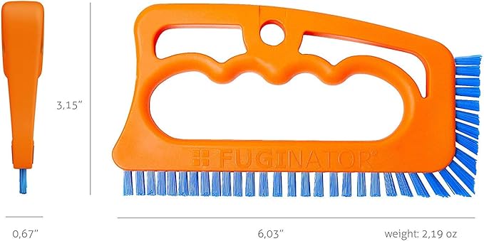 Fuginator Scrub Brush for Tile & Grout: Stiff Nylon Bristle Scrubbing Brush & Handle Connector - Bathtub / Shower Scrubber for Floor Joints & Seams - Cleaning Brushes & Supplies for Bathroom & Kitchen