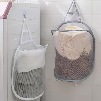 Foldable Storage Laundry Basket Organizer Dirty Clothes Mesh Bag Wall-Mounted Bathroom Clothes Hanging Baskets Bucket