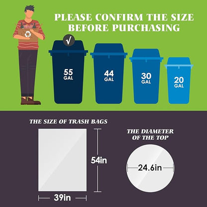 Teivio Large Clear Trash Bags 55-60 Gallon 75 Counts Fit 50,55,60,Gal All Purpose Garbage Bags, Extra Large Lawn and Leaf Bags Outdoor Trash Can Liner, Drum Liners, Workshops, Backyard