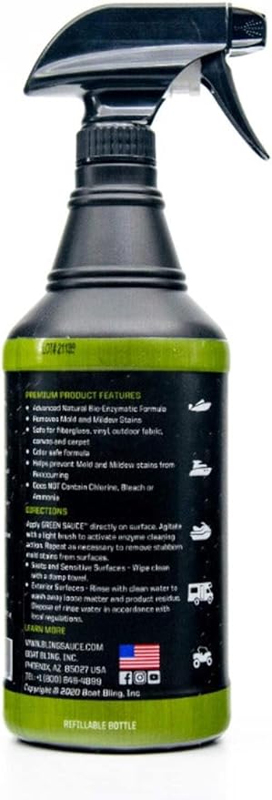 Boat Bling Green Sauce Enzyme-Based Stain Remover for Boat Interiors and Exterior, 32 oz.