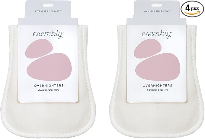 Esembly Overnighters – Organic Cotton Cloth Diaper Booster Inserts with Stay-Dry Fleece – Reusable Nighttime Absorbency Doublers for Heavy Wetters – One Size, Pack of 4