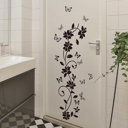 3D Wall Stickers DIY Flower Wall Decal Removable Waterproof Wall Art Decor for Bedroom Living Room Offices Home Decoration (Black Flower Butterfly)