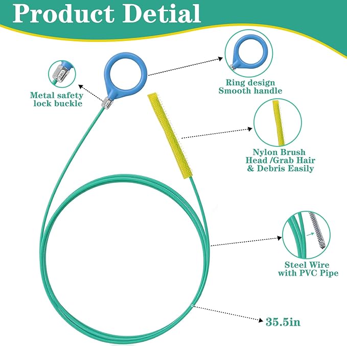 6 Pack 35.5 Inch Drain Snake Hair Clog Remover,Anti-Break Nylon-Coated Plumbing Snake & Sink Declogger for Bathroom,Kitchen Sink,Shower