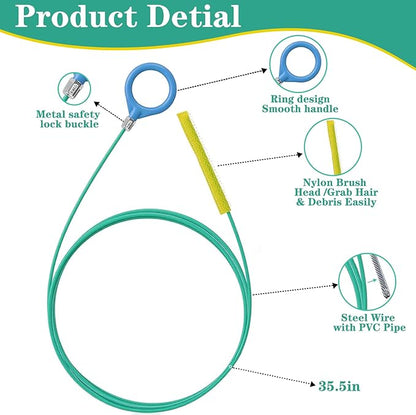 6 Pack 35.5 Inch Drain Snake Hair Clog Remover,Anti-Break Nylon-Coated Plumbing Snake & Sink Declogger for Bathroom,Kitchen Sink,Shower