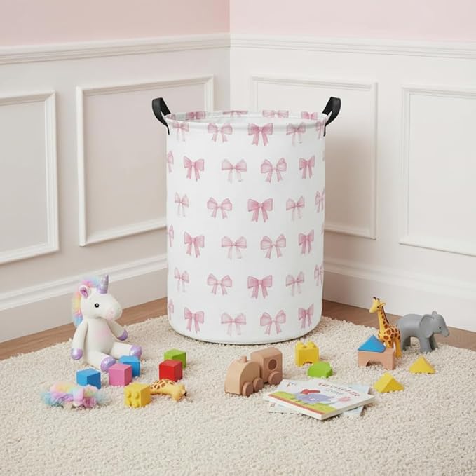 Baby Laundry Hamper kids laundry Basket Waterproof Storage Bin for Bedroom Toy Clothes Organizer Basket Woodland Animals Room Décor(Bowknot)