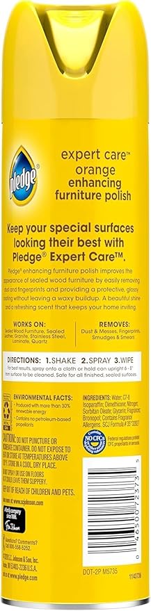 Pledge Enhancing Polish, Wood & Furniture Spray, Orange Scent, 9.7oz (Pack of 3)
