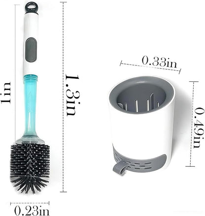 Toilet Brush Set, Silicone Toilet Bowl Scrubber & Holder - Reusable & Drip-Proof Bathroom Cleaner, Space-Saving Design for RV, Apartment; Includes Dispenser, Grey 1PCS