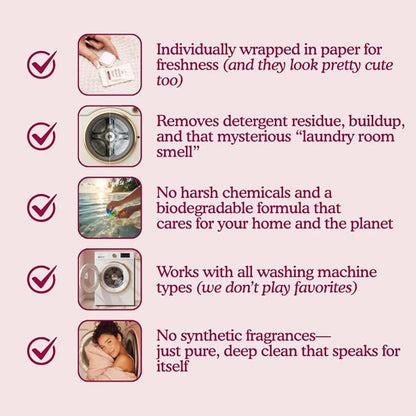 Washing Machine Cleaning Tablets – Odor & Pet Hair Remover and Descaler Tabs – Non-Toxic, Eco-Friendly, Biodegradable Washer Cleaner Tablets for HE, Front Load & Top Load Machines (6-Month Supply)