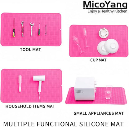 MicoYang Silicone Dish Drying Mat for Multiple Usage,Easy clean,Eco-friendly,Heat-resistant Silicone Mat for Kitchen Counter or Sink,Refrigerator or Drawer Liner Rose 4XL 32 inches x 18 inches