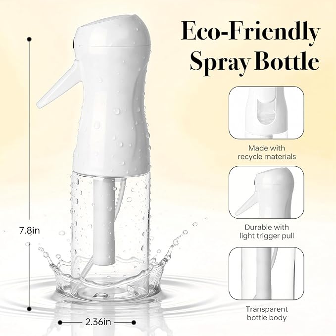3Pack Continuous Spray Bottle 200ml, Ultra Fine Water Mister Refillable Empty Spray Bottle for Hair Styling, Salon, Skin Care, Cleaning & Plants (6.8oz Clear)