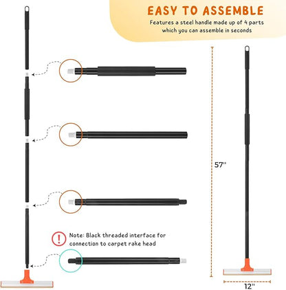 Carpet Rake for Pet Hair Removal, 57'' Long Handle Dog and Cat Hair Remover Tool to Fluff Rug, Stair Carpets and Couch Cleaning Rake